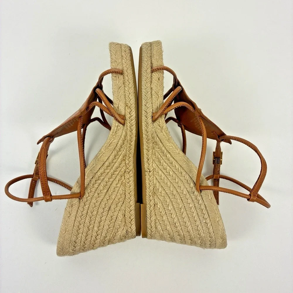 Tory Burch Brown Diamond Patch Espadrille Wedge Strappy Sandal Women's Size 7